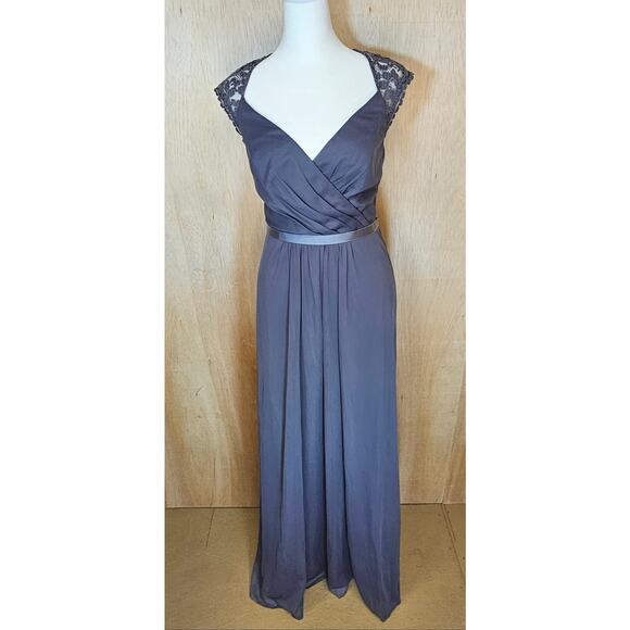 David's Bridal‎ Pewter Gray Mesh Floor Length Bridesmaid Dress Size 10 - Picture 1 of 8